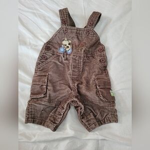 Lullaby Club vintage brown corduroy puppy "zoom" overalls 3m